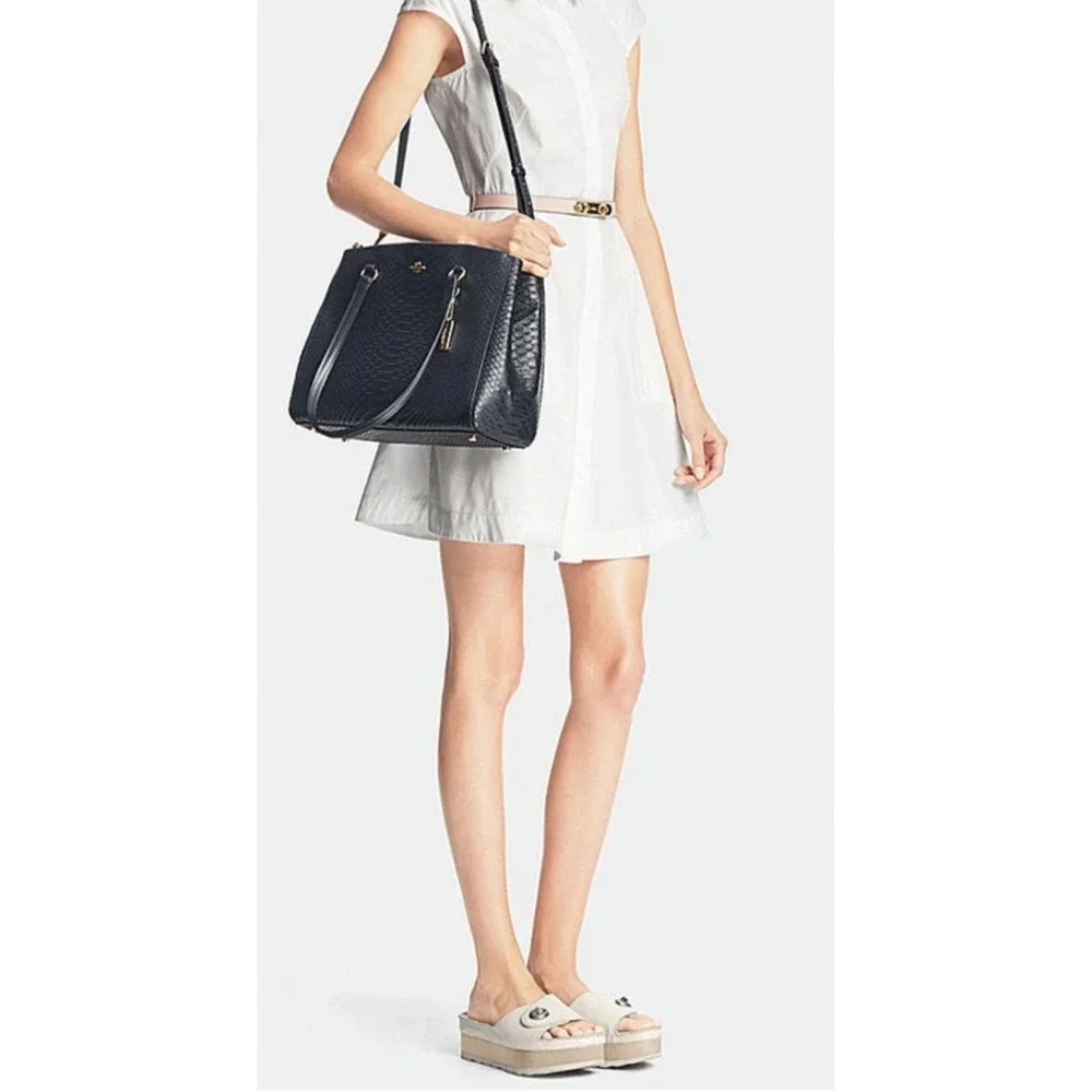 Coach 36879 Stamped Snakeskin Stanton Carryall‎ Navy Leather Handbag